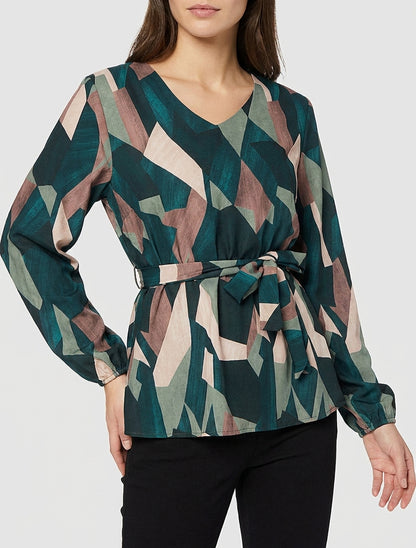 Blusa péplum con estampado abstracto - Verde abeto