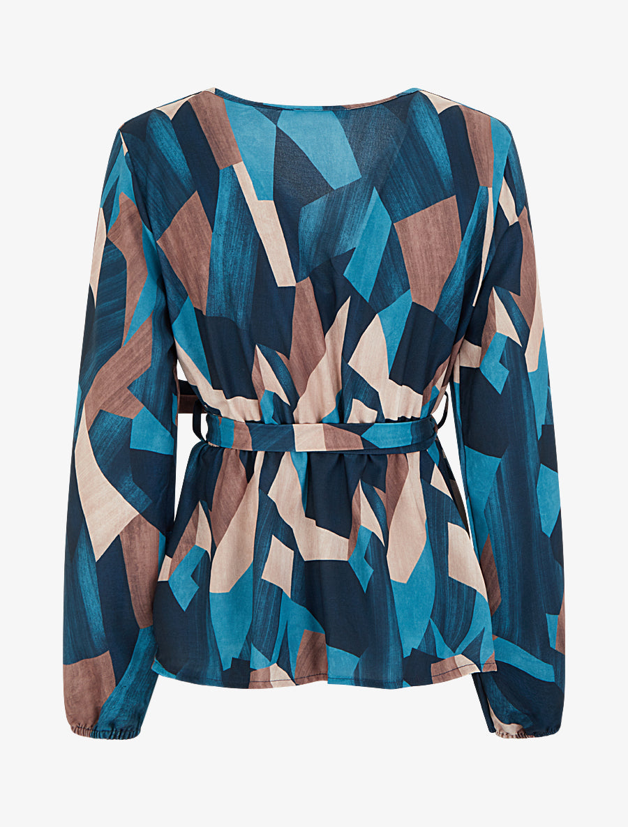 Blouse péplum à imprimé abstrait - Bleu canard - 2