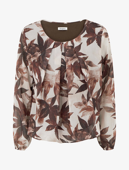 Top boule irisé imprimé feuilles - Marron - 1