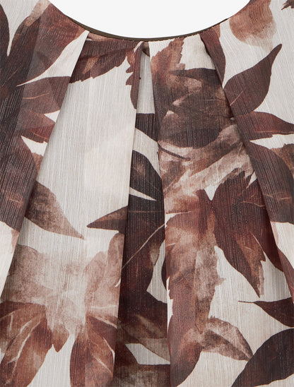 Top boule irisé imprimé feuilles - Marron - 3