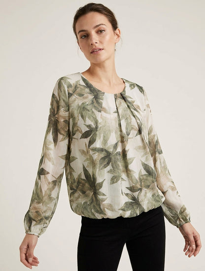 Top bola irisado con estampado de hojas - Caqui