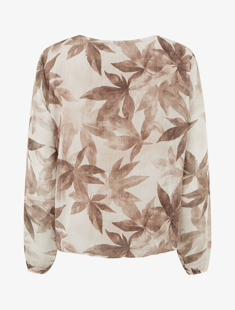 Top boule irisé imprimé feuilles - Taupe - 2