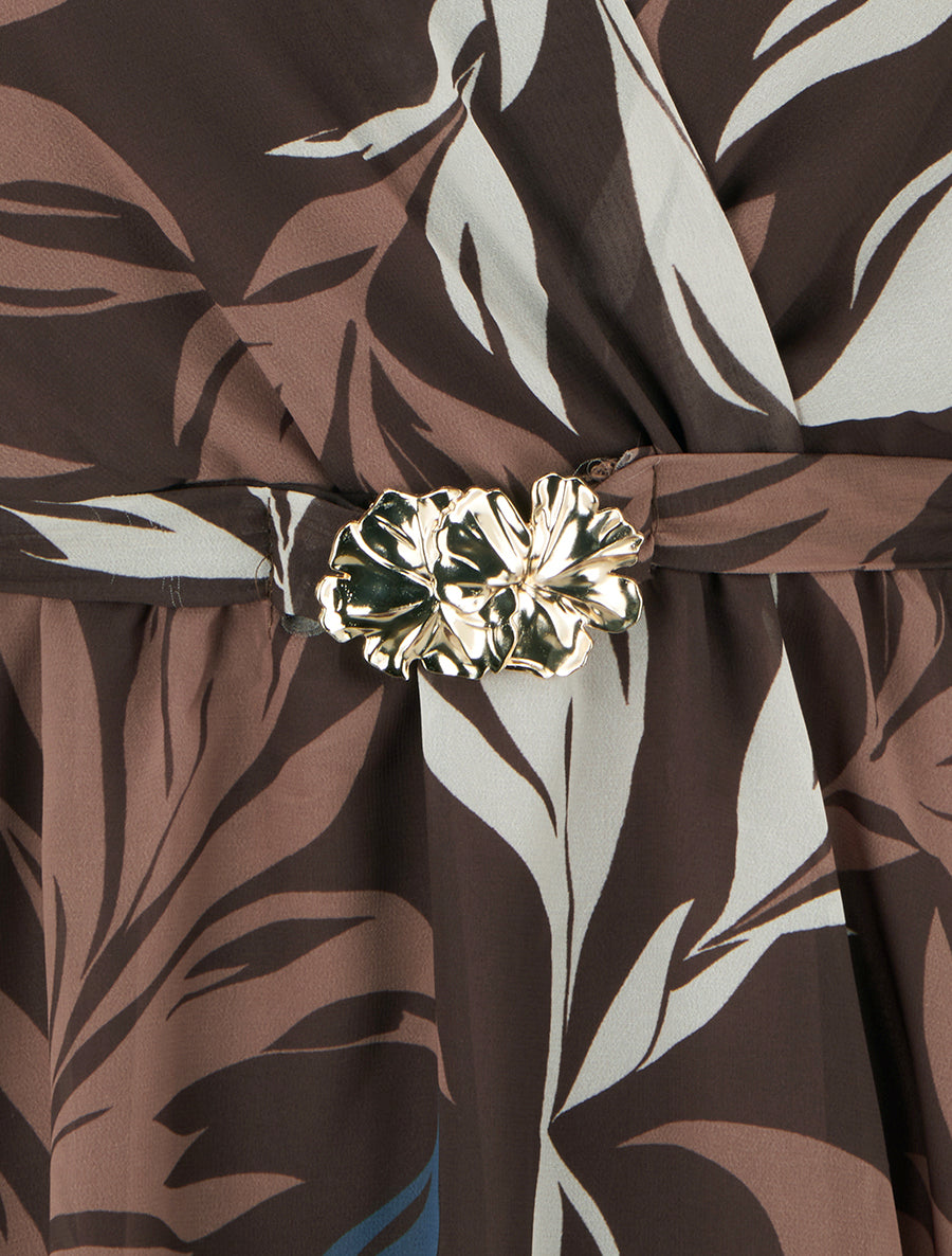Top cache-coeur imprimé feuillage à bijou floral - Marron - 3