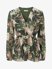 Top cache-coeur imprimé fleurs abstraites à bijou floral - Kaki - 1