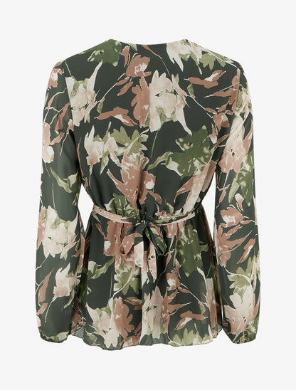 Top cache-coeur imprimé fleurs abstraites à bijou floral - Kaki - 2