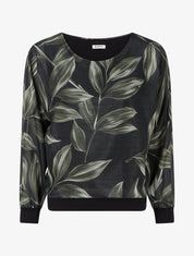 Blouse imprimé feuillage à détail irisé - Noir - 1