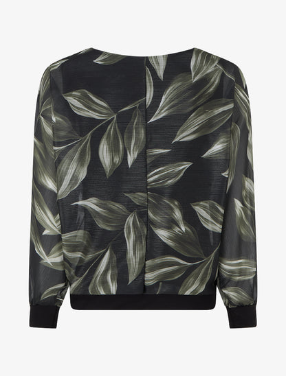 Blouse imprimé feuillage à détail irisé - Noir - 2