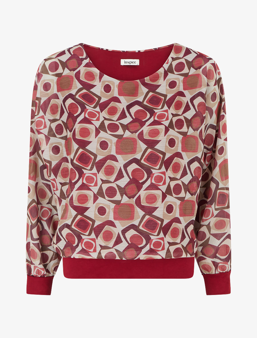 Blouse imprimé rétro à détail irisé - Bordeaux - 1