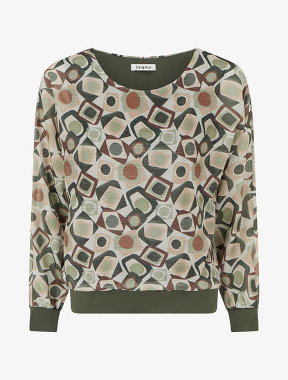 Blouse imprimé rétro à détail irisé - Kaki - 1