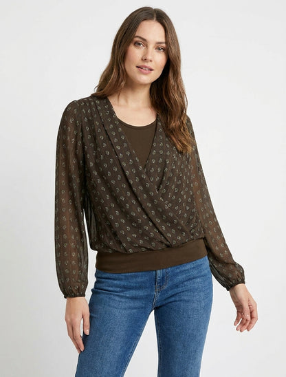 Top derecho estampado de cachemira con cuello cruzado - Marrón