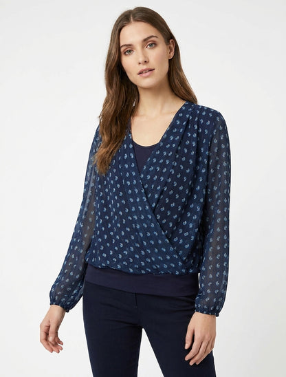Top derecho estampado de cachemira con cuello cruzado - Marine