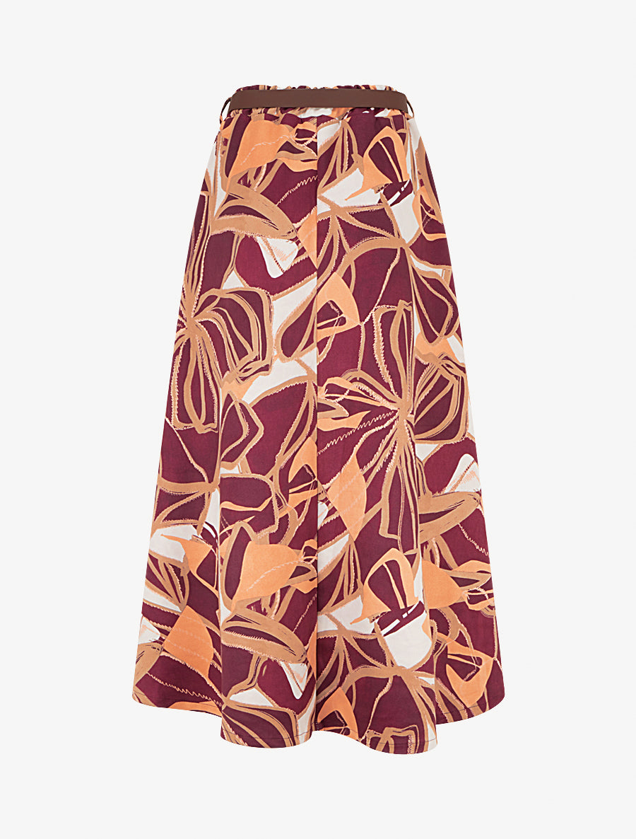 Jupe imprimé abstrait à taille élastiquée - Prune - 2
