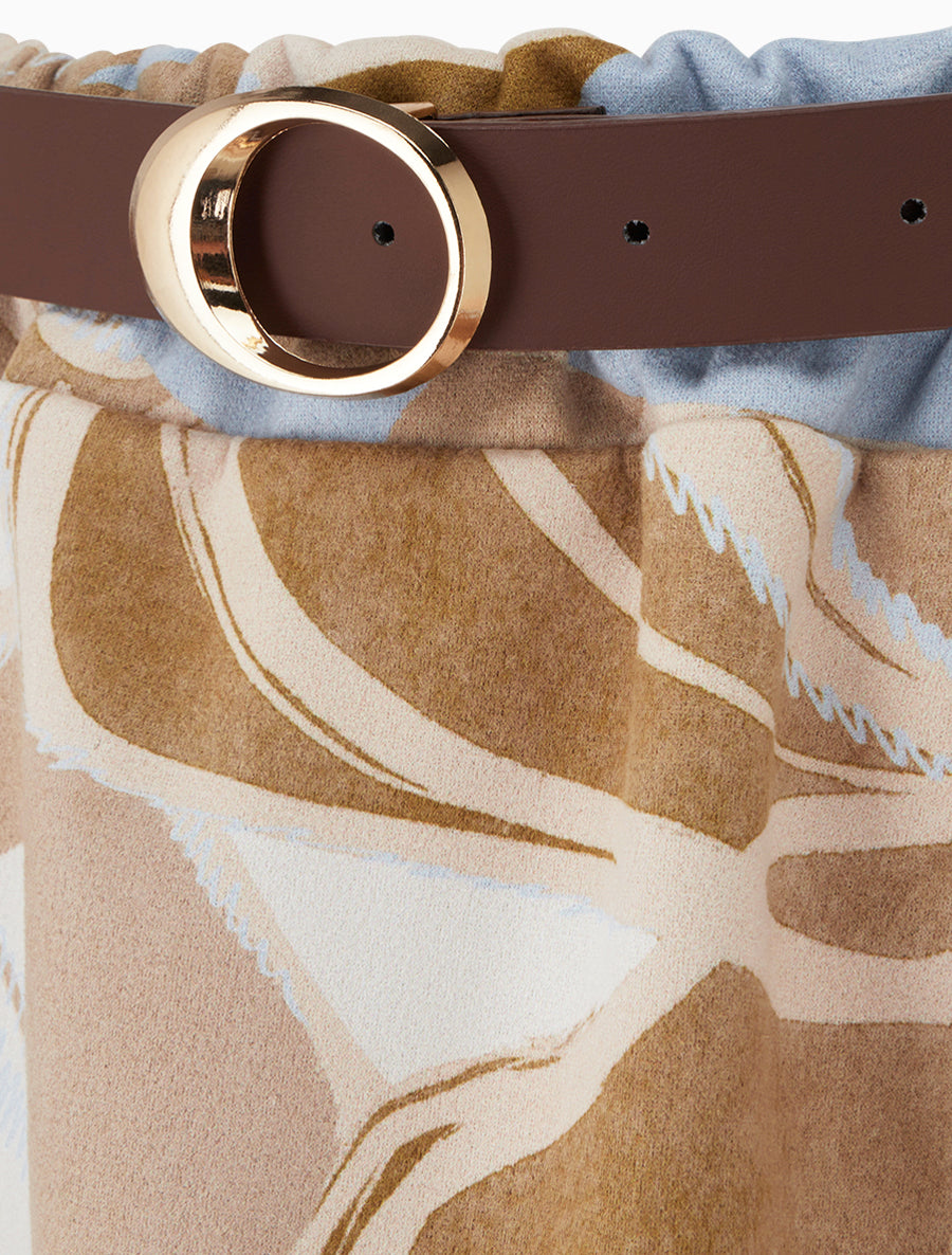 Jupe imprimé abstrait à taille élastiquée - Taupe - 3