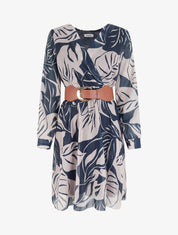 Robe irisée à imprimé grandes feuilles - Marine - 1