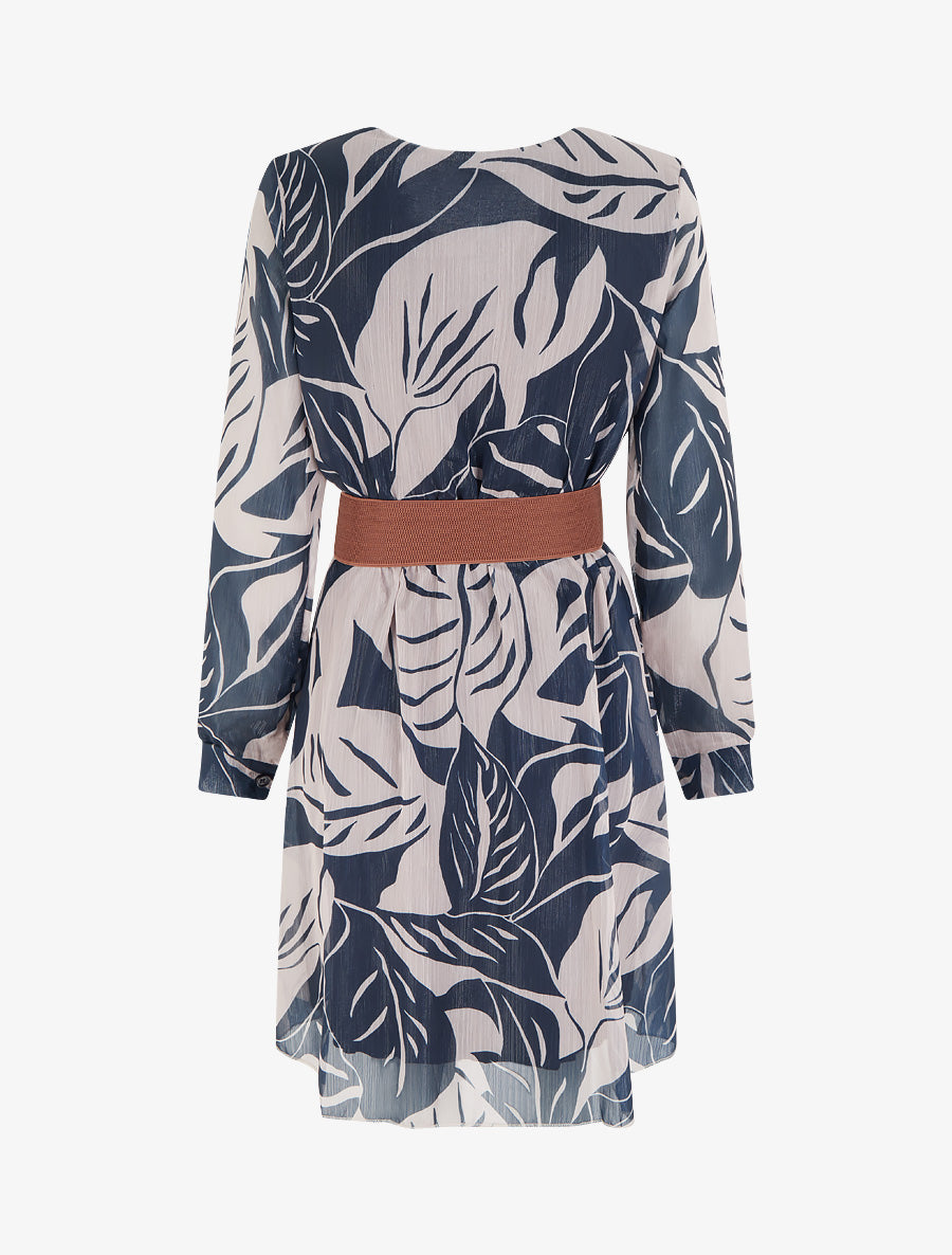 Robe irisée à imprimé grandes feuilles - Marine - 2