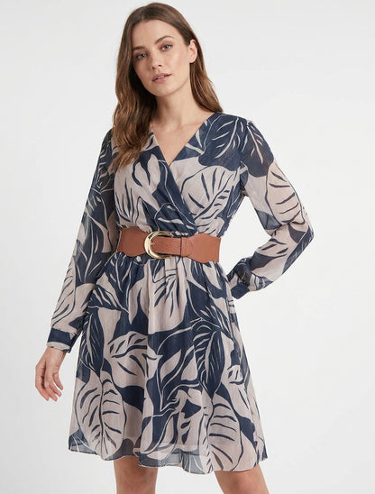 Vestido iridiscente con estampado de hojas grandes - Marine