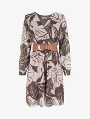 Robe irisée à imprimé grandes feuilles - Marron - 1