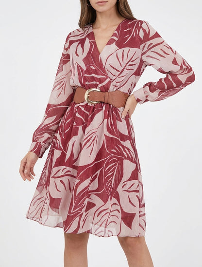 Vestido iridiscente con estampado de hojas grandes - Burdeos