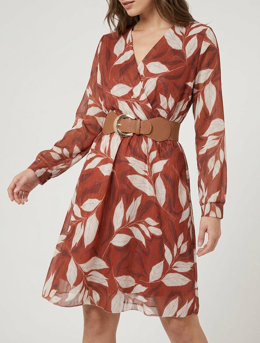 Vestido iridiscente con estampado de hojas - Óxido