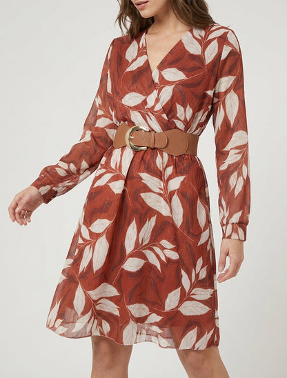 Vestido iridiscente con estampado de hojas - Óxido