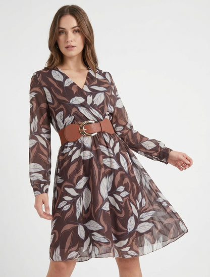 Vestido iridiscente con estampado de hojas - Marrón