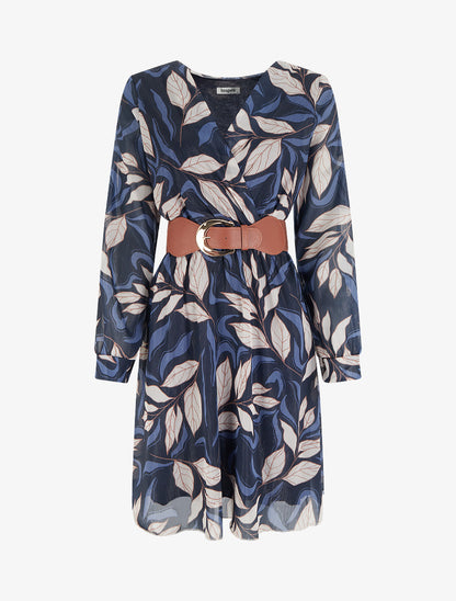 Robe irisée à imprimé feuillage - Marine - 1