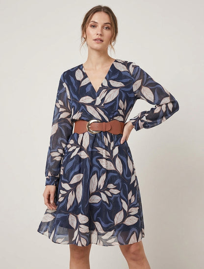 Vestido iridiscente con estampado de hojas - Marine