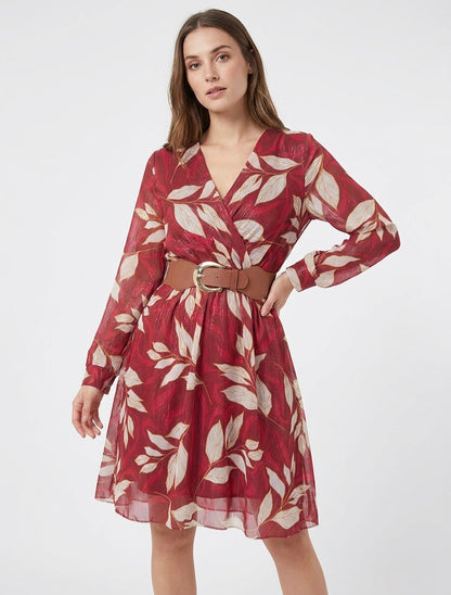 Vestido iridiscente con estampado de hojas - Burdeos