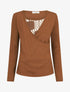 Pull fin à empiècement imprimé marguerites stylisées - Camel - 4