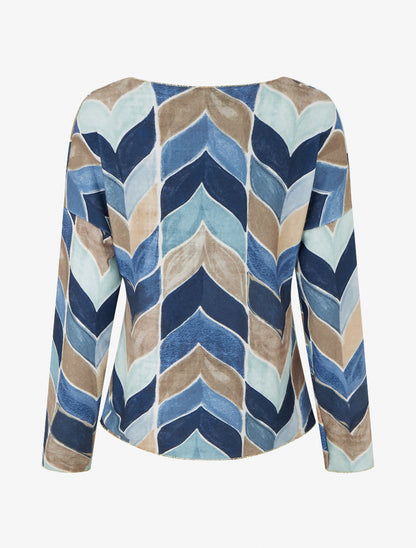Pull fin imprimé chevron fantaisie - Marine - 2