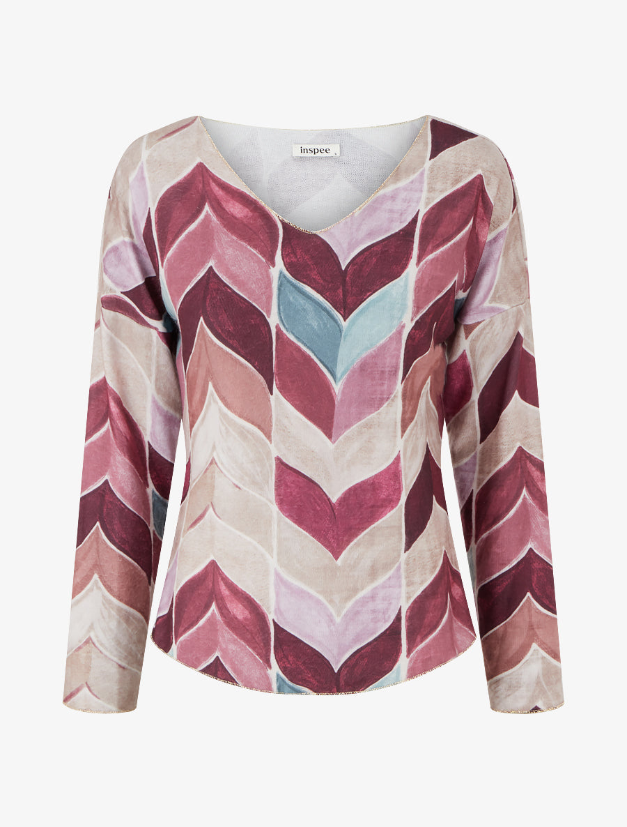 Pull fin imprimé chevron fantaisie - Prune - 1