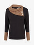 Pull fin bicolore à col drapé asymétrique - Noir/camel - 1