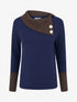 Pull fin bicolore à col drapé asymétrique - Marine/marron - 1