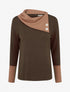 Pull fin bicolore à col drapé asymétrique - Marron/camel - 1