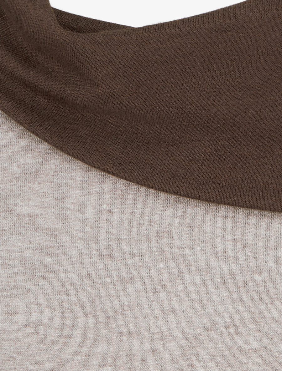 Pull fin bicolore à col drapé asymétrique - Taupe/marron - 3