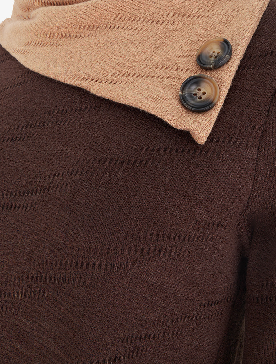 Pull texturé à col fantaisie boutonné - Marron - 3