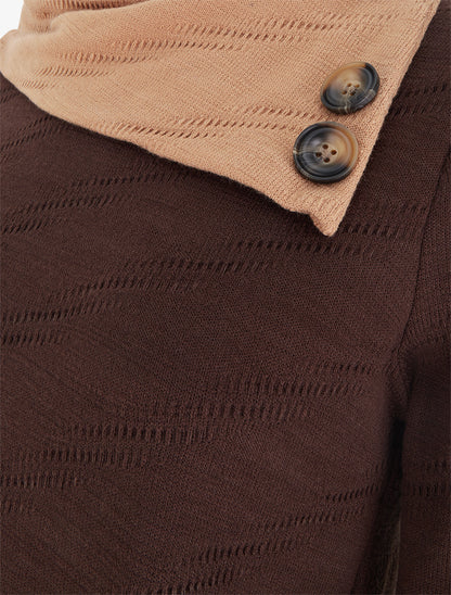 Pull texturé à col fantaisie boutonné - Marron - 3