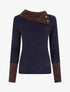 Pull texturé à col fantaisie boutonné - Marine - 1