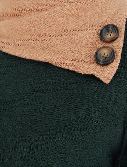 Pull texturé à col fantaisie boutonné - Vert foncé - 3