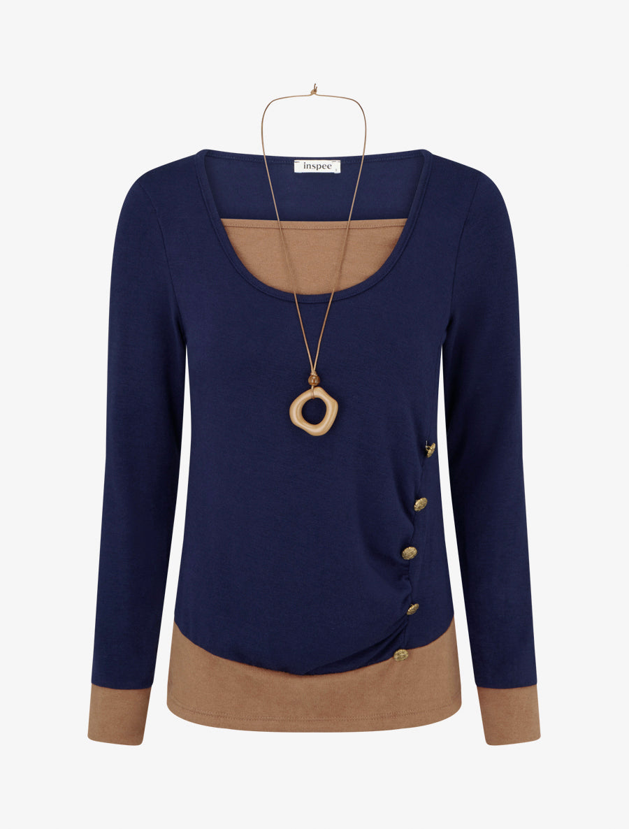 Pull fin bicolore effet trompe l&