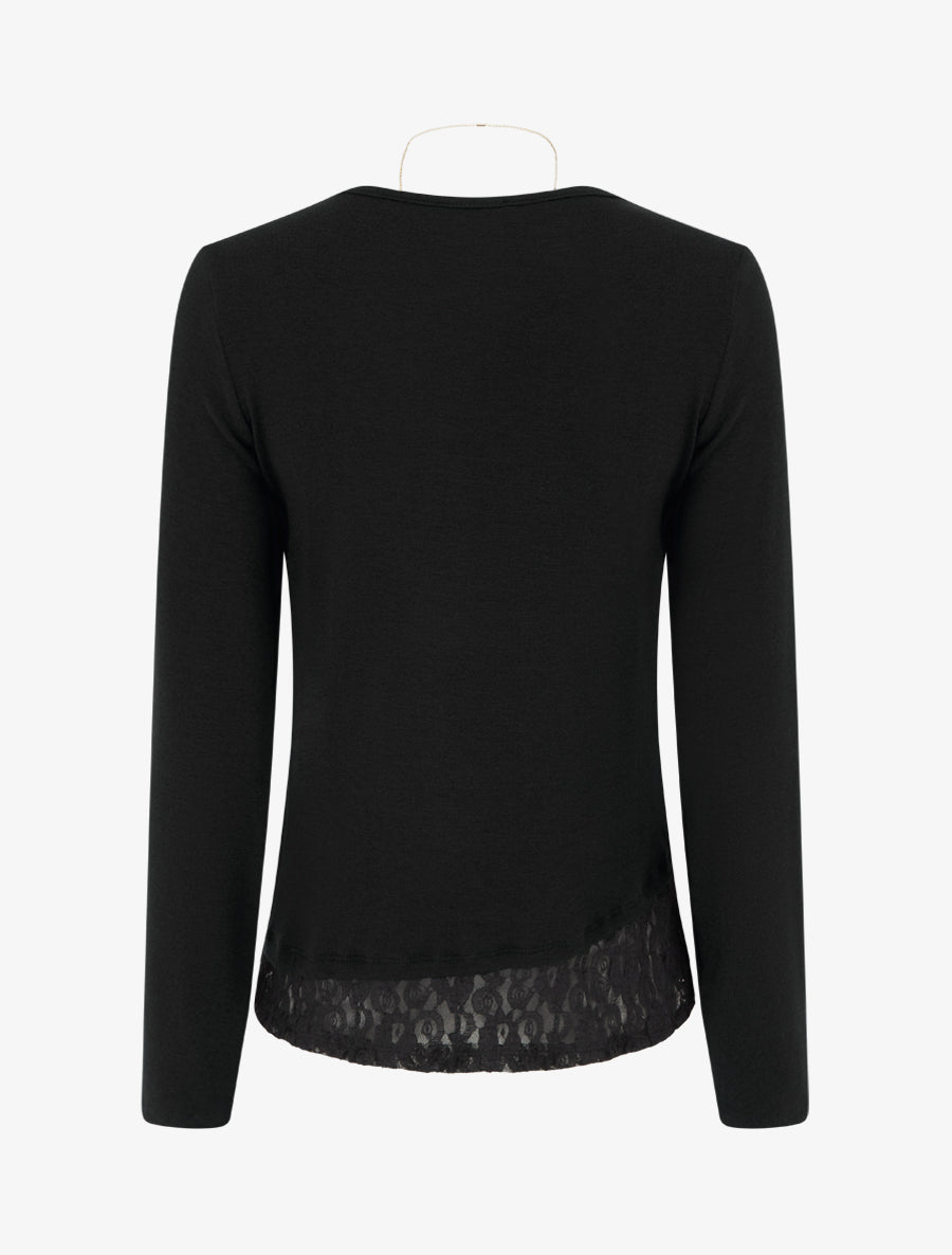 Pull fin à bords en dentelle et zip décoratif - Noir - 2