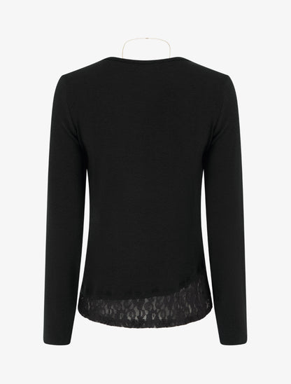 Pull fin à bords en dentelle et zip décoratif - Noir - 2