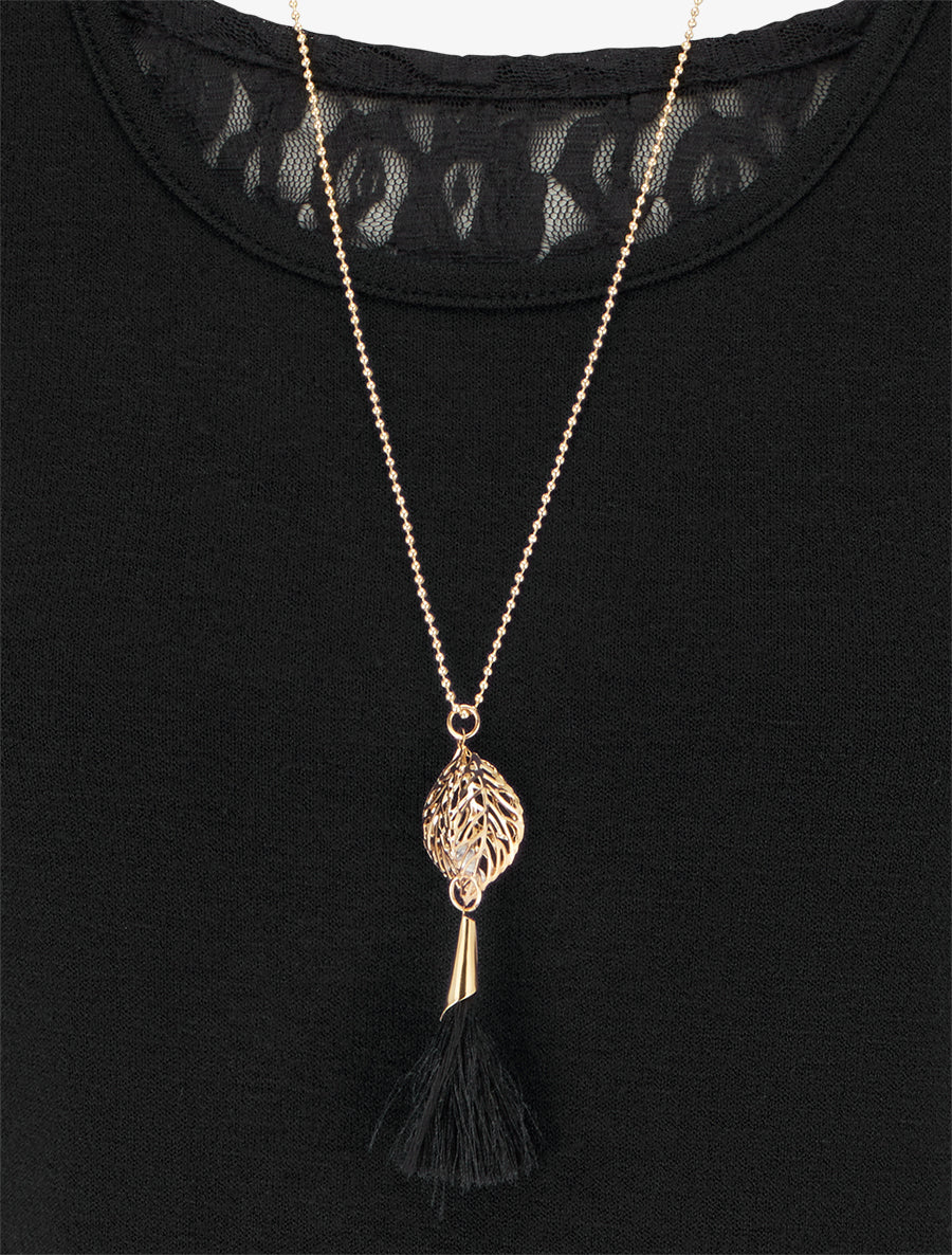 Pull fin à bords en dentelle et zip décoratif - Noir - 3
