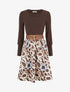Robe évasée en maille et suédine imprimé ronds stylisés - Marron - 1