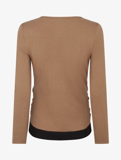 Pull fin uni à boutons décoratifs - Camel - 2