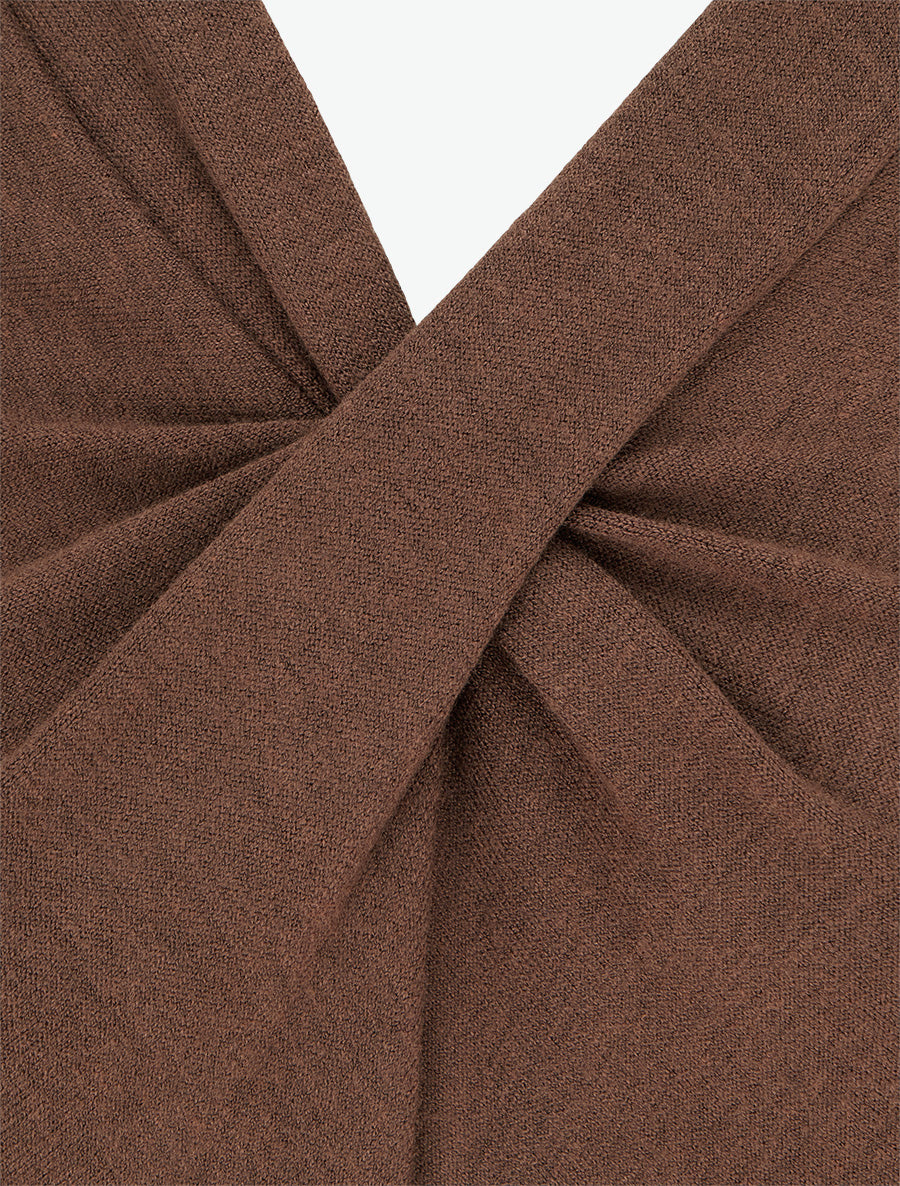 Robe droite en maille et suédine à bords en dentelle - Marron/noir - 3