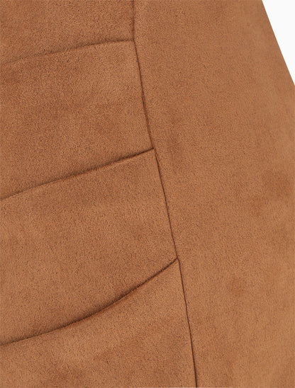 Jupe style portefeuille en suédine - Camel - 3