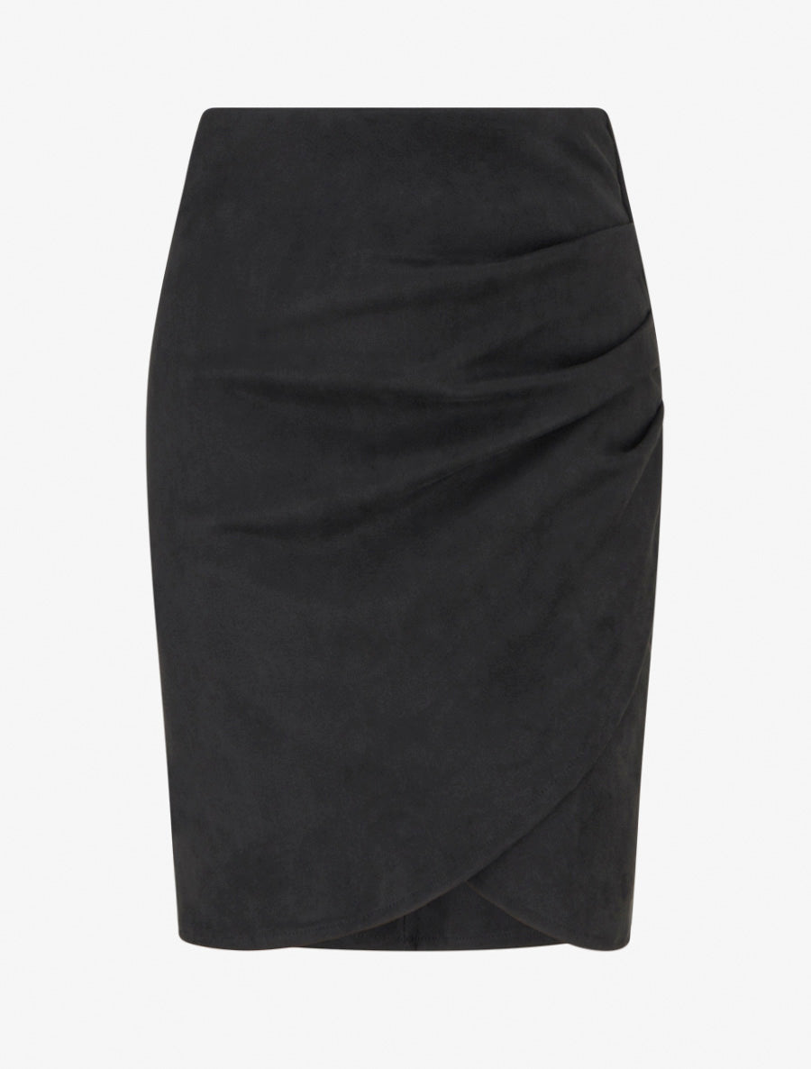 Jupe style portefeuille en suédine - Noir - 1