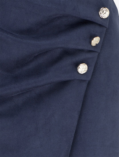 Jupe style portefeuille en suédine à boutons - Marine - 3