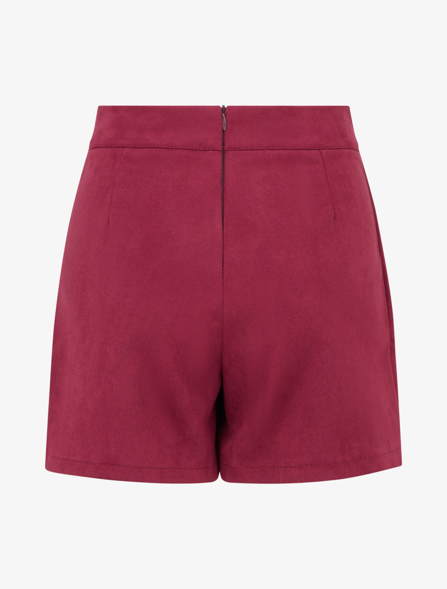 Jupe-short en suédine style portefeuille - Lie de vin - 2